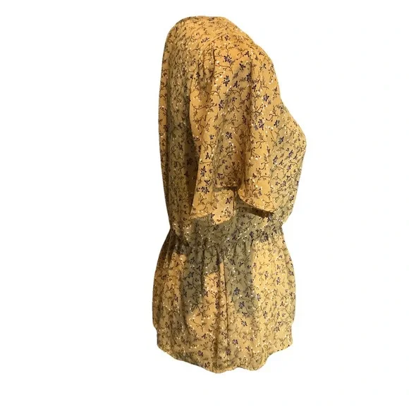 Sienna Sky Floral Peplum Top Elastic Waist Faux Wrap Short Sleeve Boho Small - Picture 3 of 9